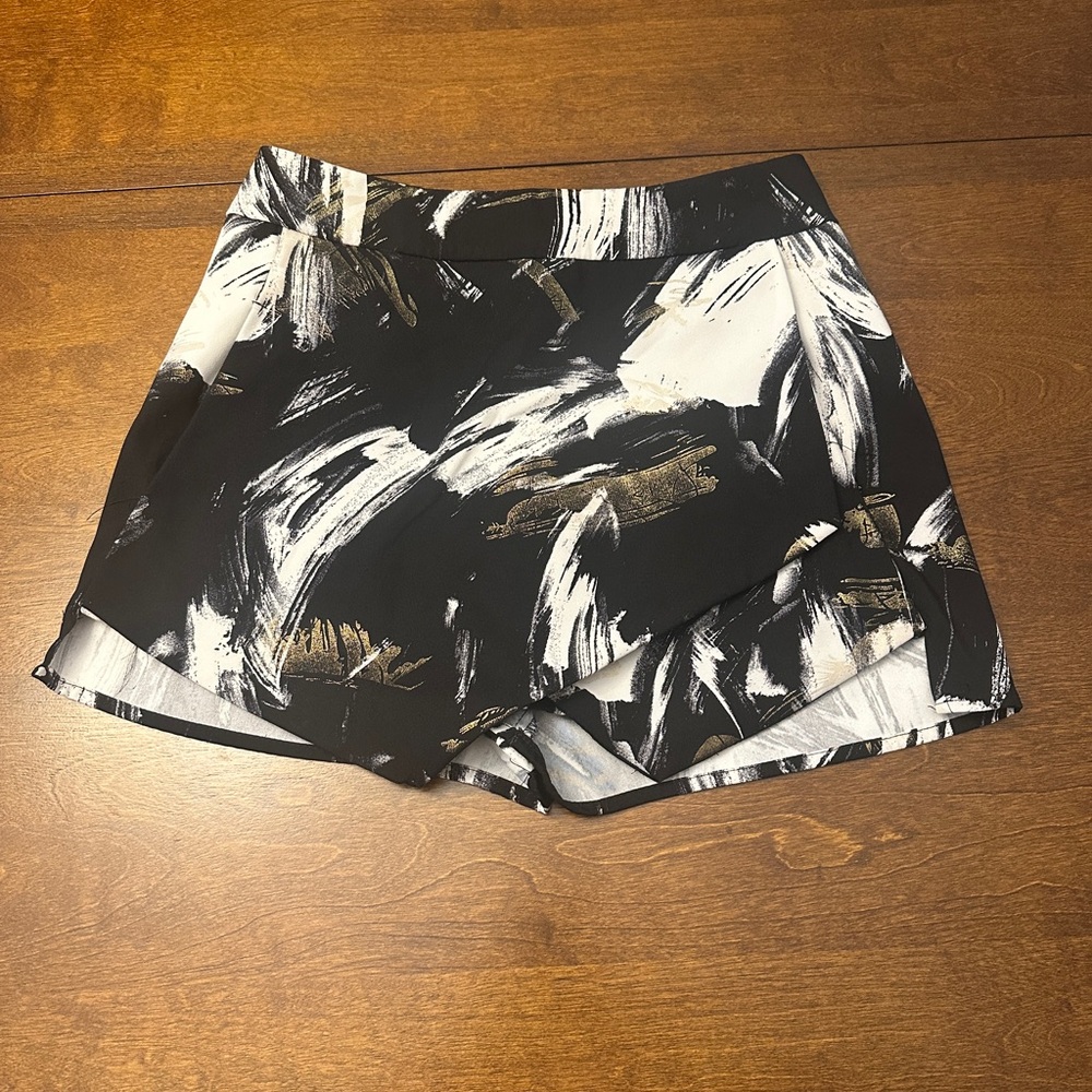 Aqua Black, Gold, and White Abstract Skort